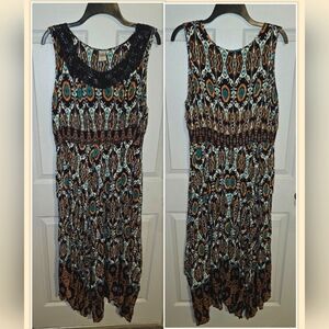 Bila Boho Maxi Dress Handkerchief Hem Stretch Waist Junior's XL or Women's L